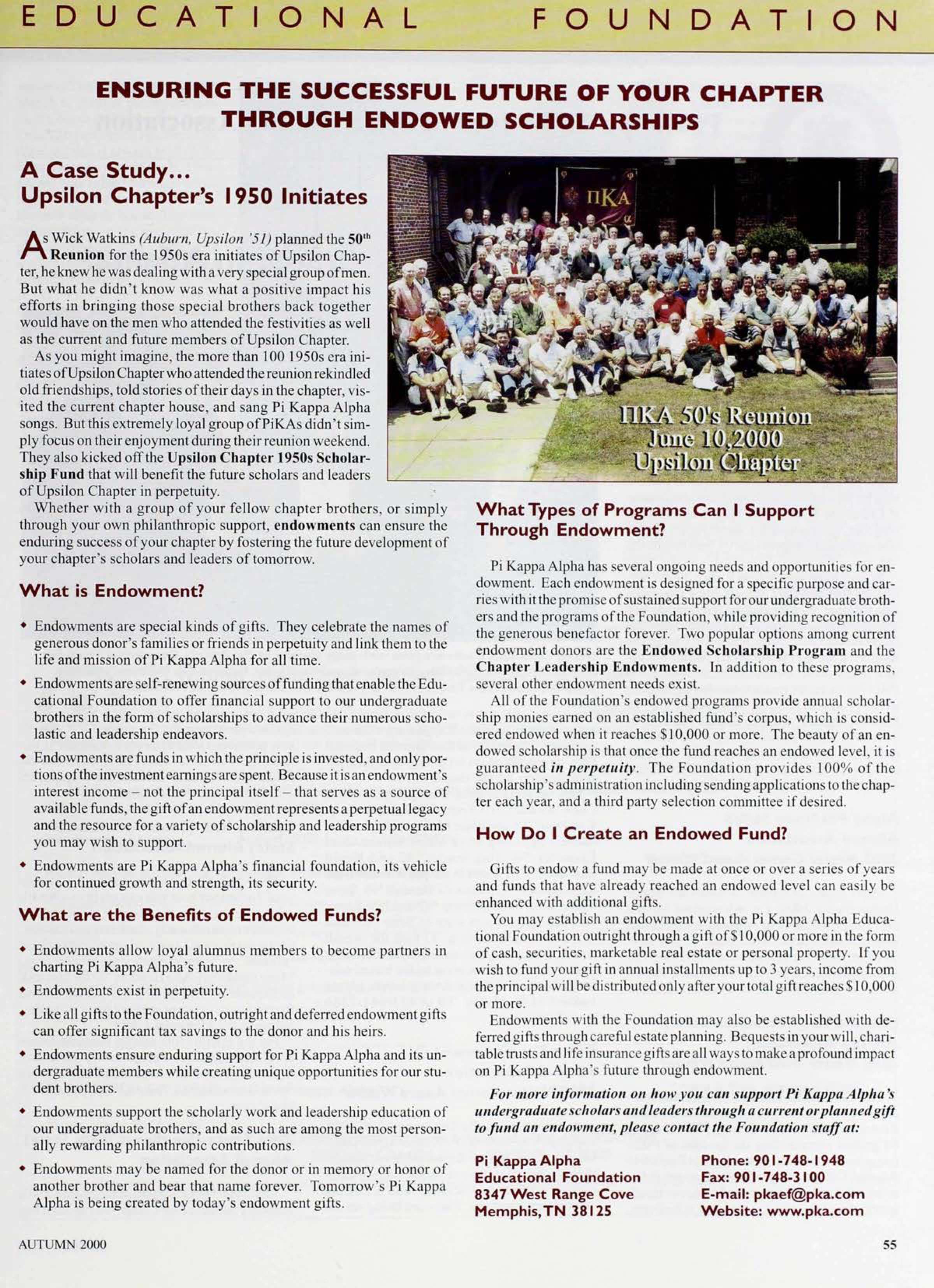 Educational Foundation: Ensuring the Successful Future Of Your Chapter Through Endowed Scholarships, Autumn 2000